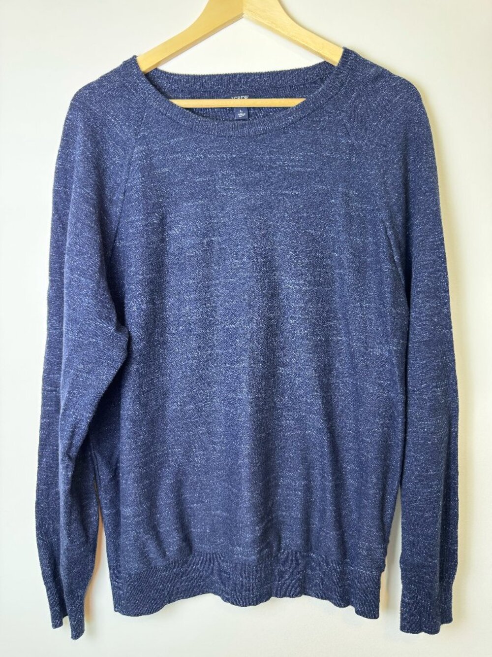 J.Crew 100% Cotton Crewneck Sweater Men’s Large Navy Blue Marled Knit
